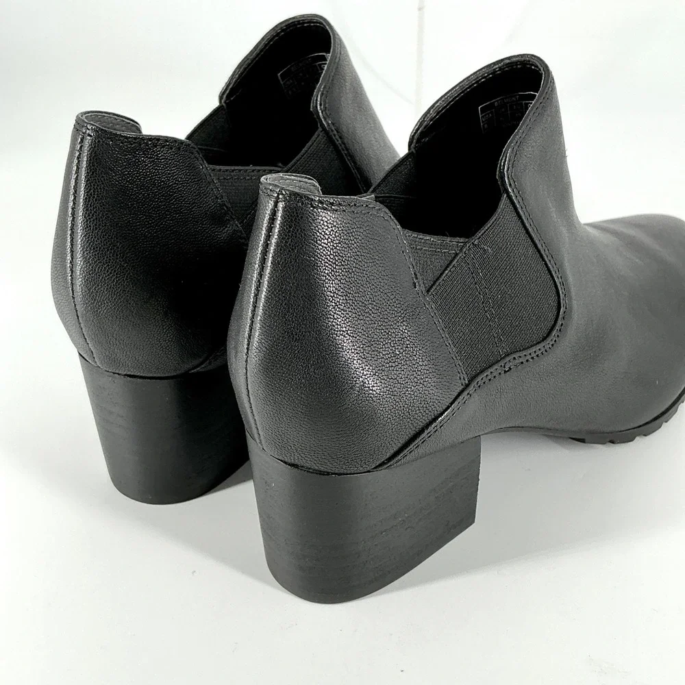 Vionic Size 8.5 Black‎ Leather Ankle Bootie Block Heel Lug Sole NEW Belmont $159
